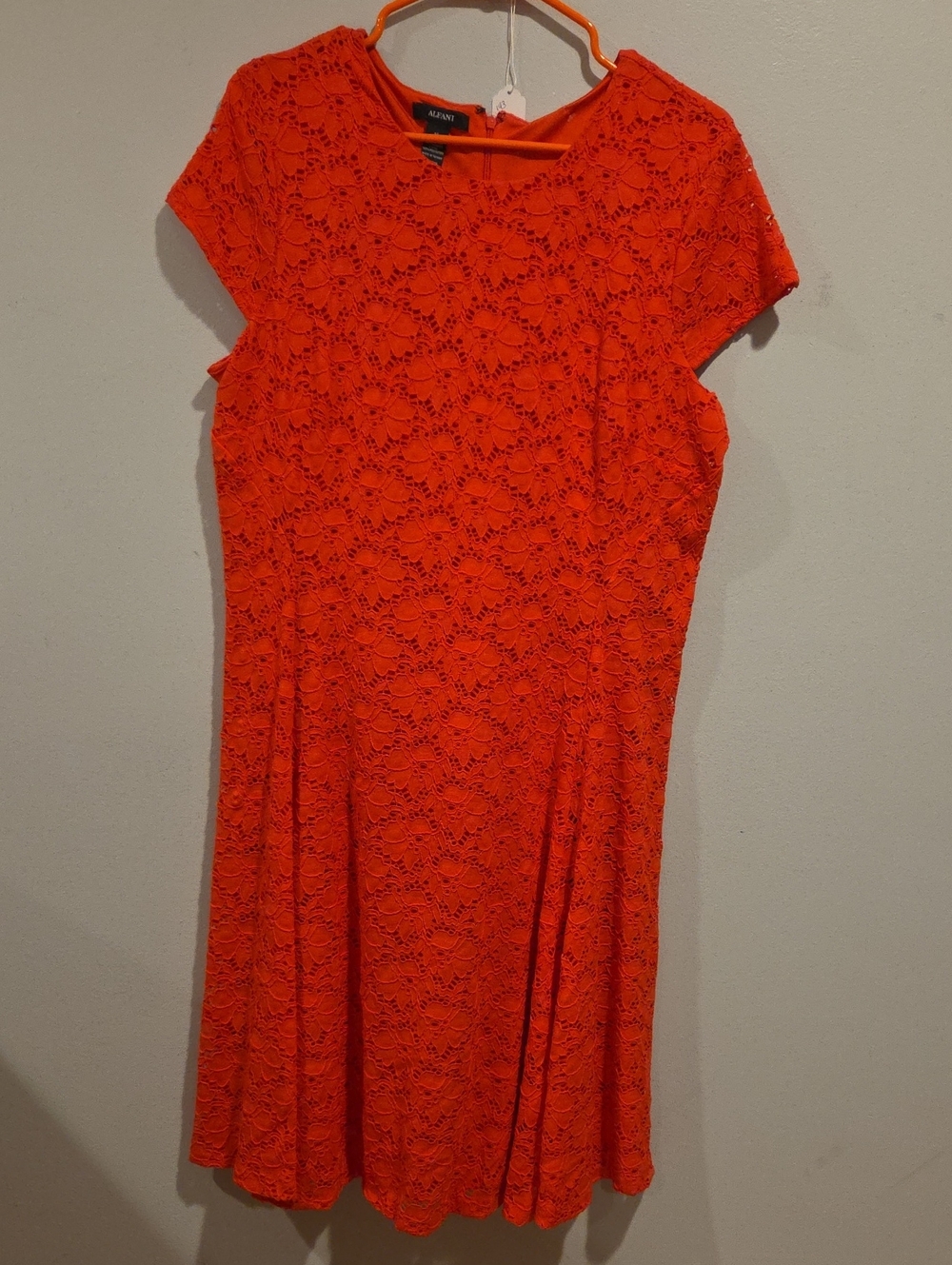 143. Alfani Coral Lace Short-Sleeve Fit & Flare Dress